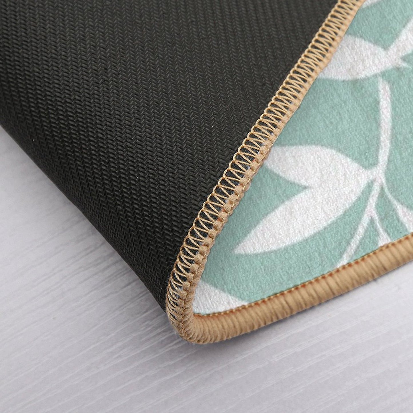 Floral Pattern with Leaves. Celadon And White Print Slip-Resistant Bath Mat