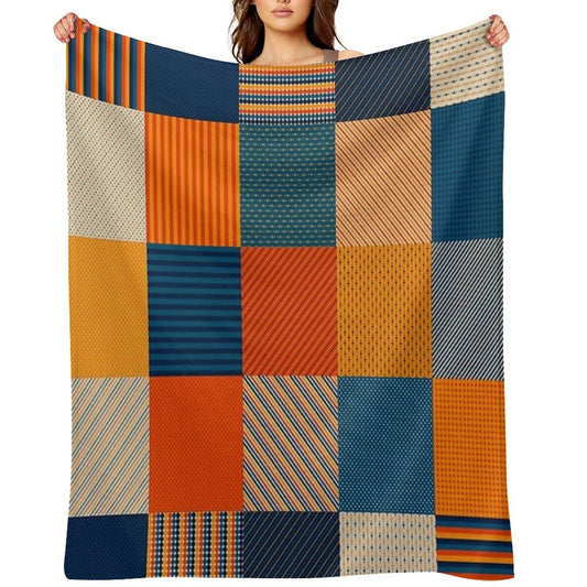 Retro Color Stripes And Dots Patchwork Pattern Quick-dry Throw Blanket