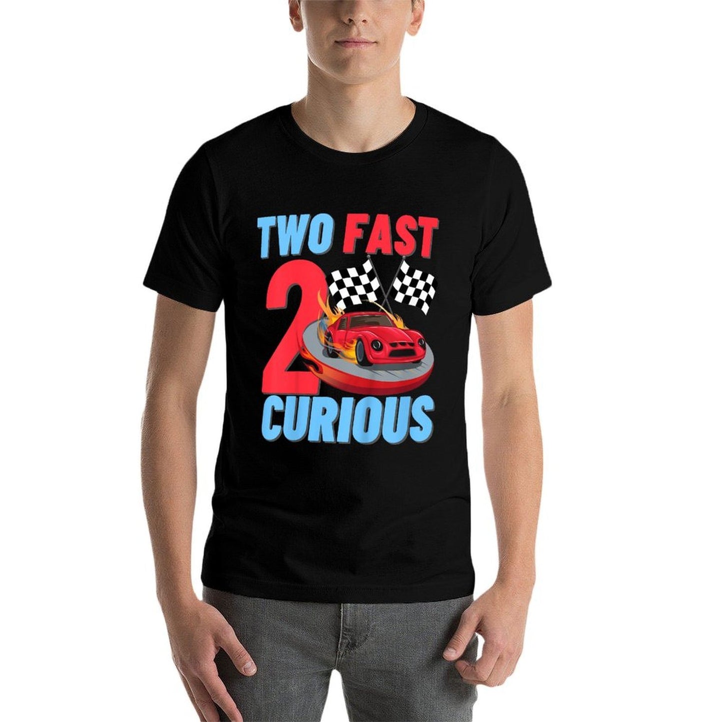 Two Fast 2 Curious Racing Car 2nd Birthday Party Boys Girls Graphic-printed T-Shirt