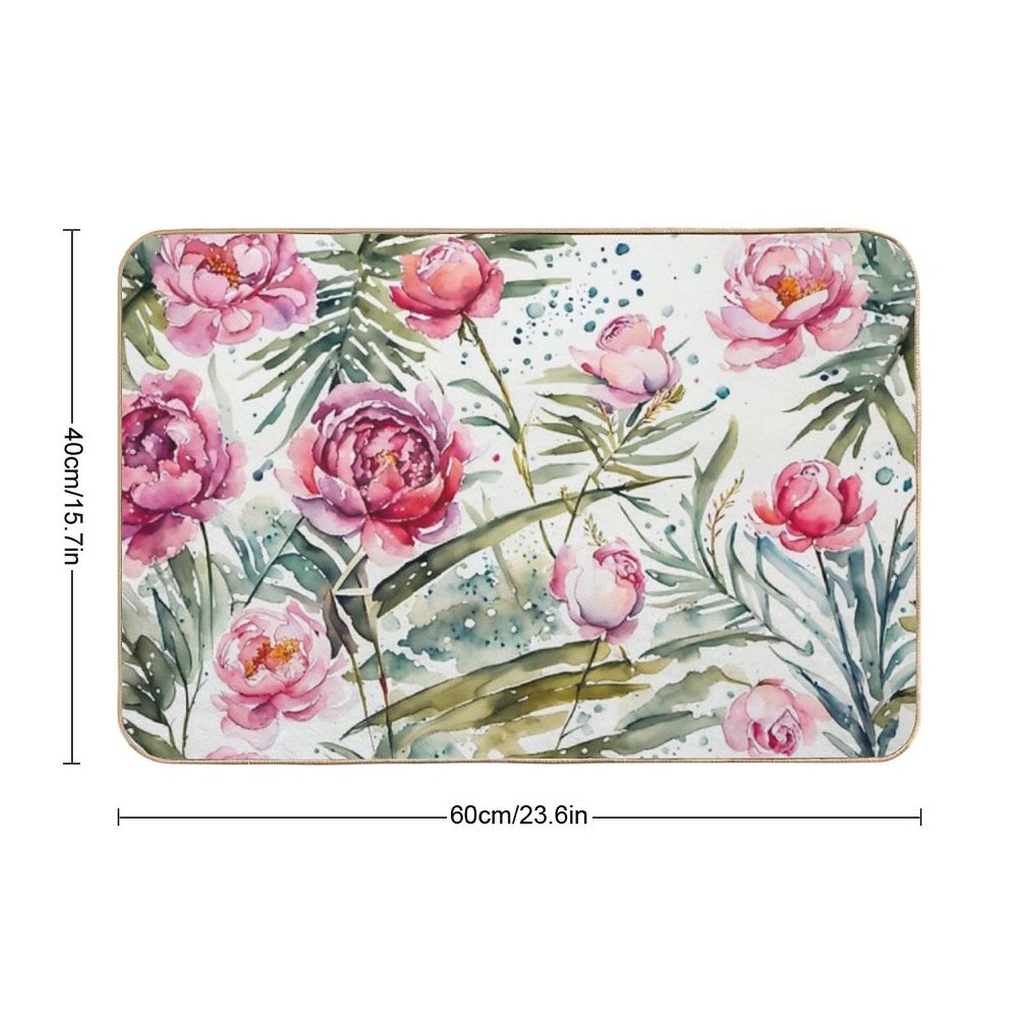 Beautiful Flower And Plant in Loose Watercolor Painting - Monstera Leaves. Peony And Rose Flowers in Soft Pastel Color Odorless Bath Mat