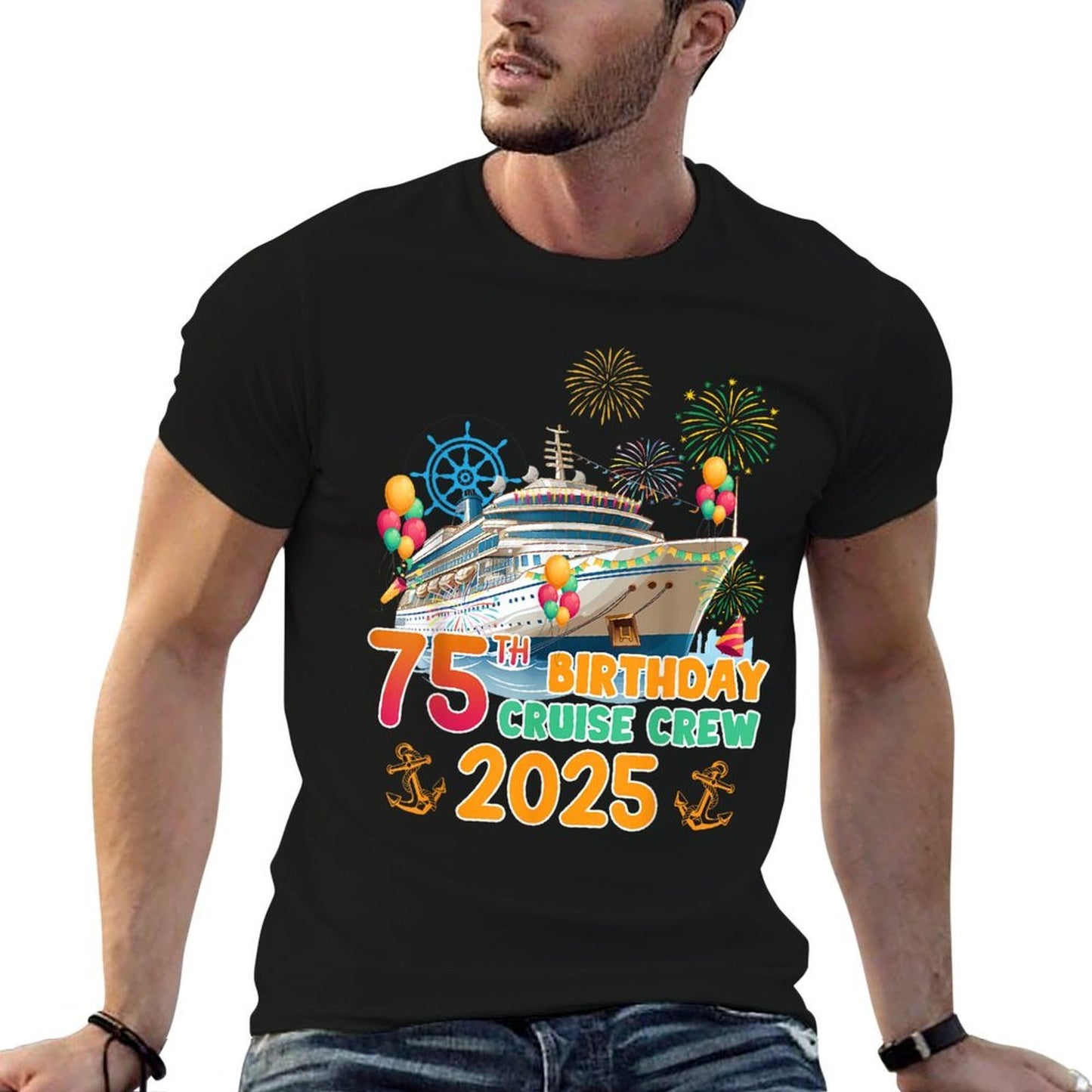 75th Birthday Cruise Crew 2025 75 Years Old Cruising Trip Summer-ready Fabric T-Shirt
