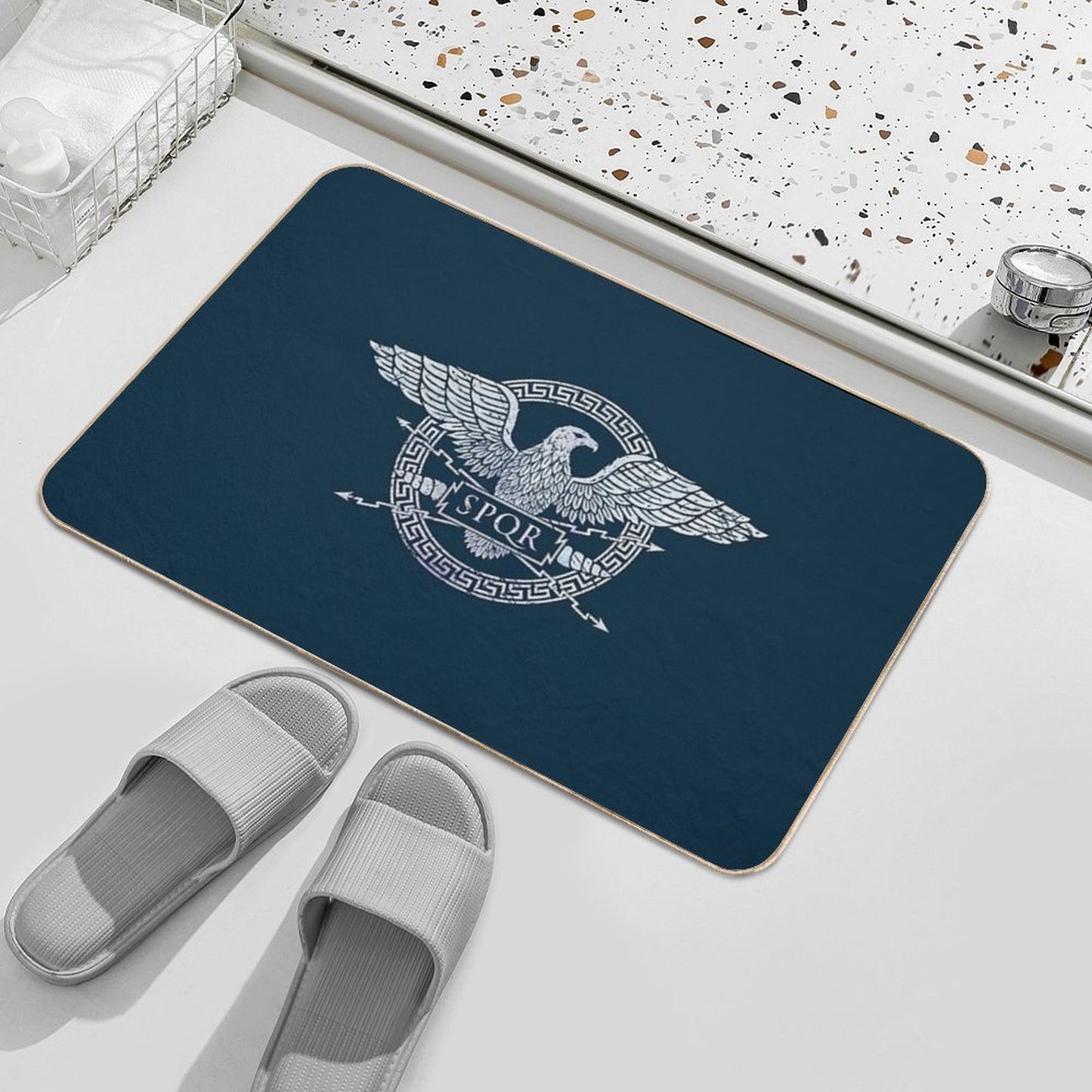 SPQR Roman Empire Eagle Emblem - Vintage White Odorless Bath Mat