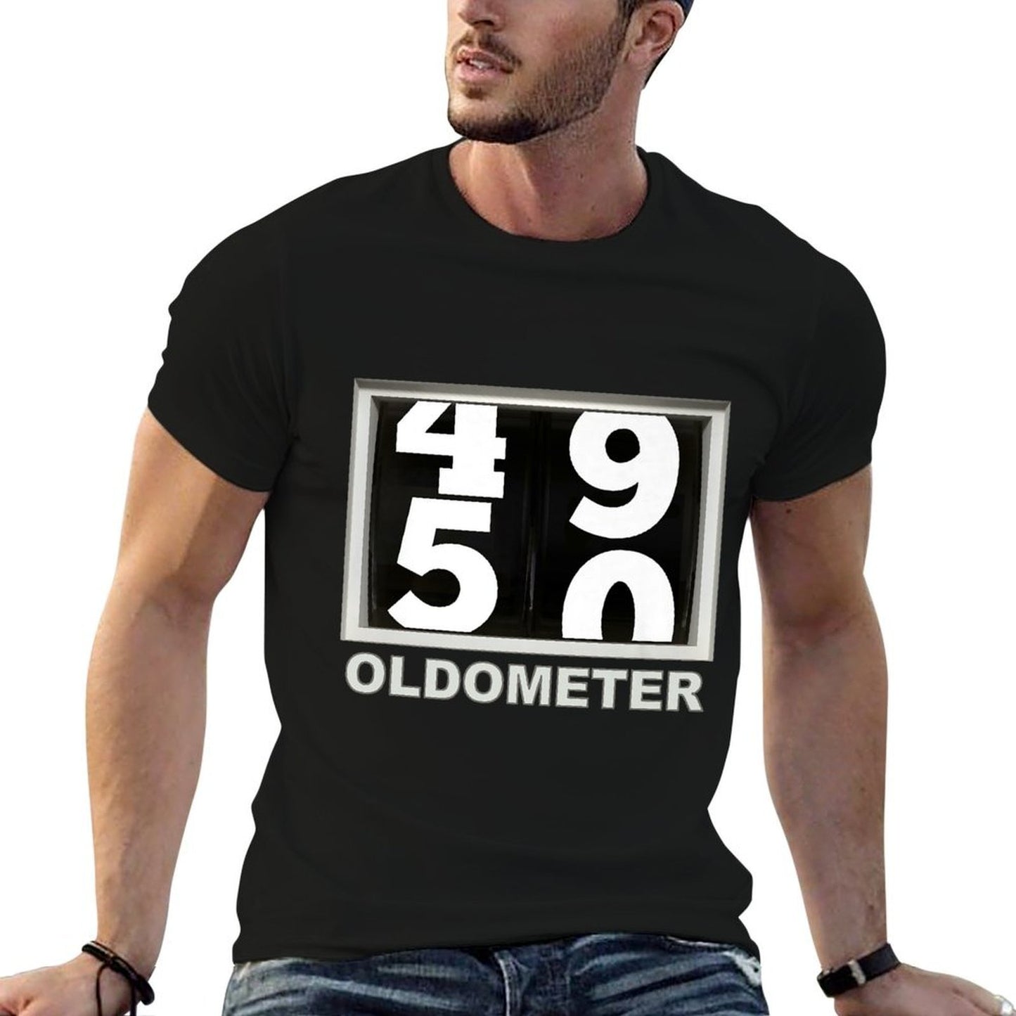 50th Birthday Oldometer 49-50 Premium Summer-ready Fabric T-Shirt