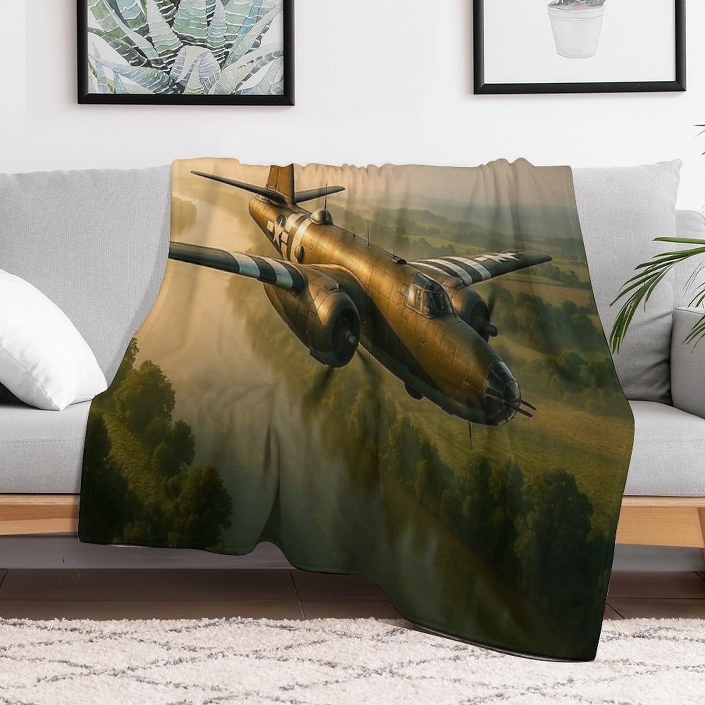 B-26 Marauder Skimming The Misty Valley All-season Throw Blanket