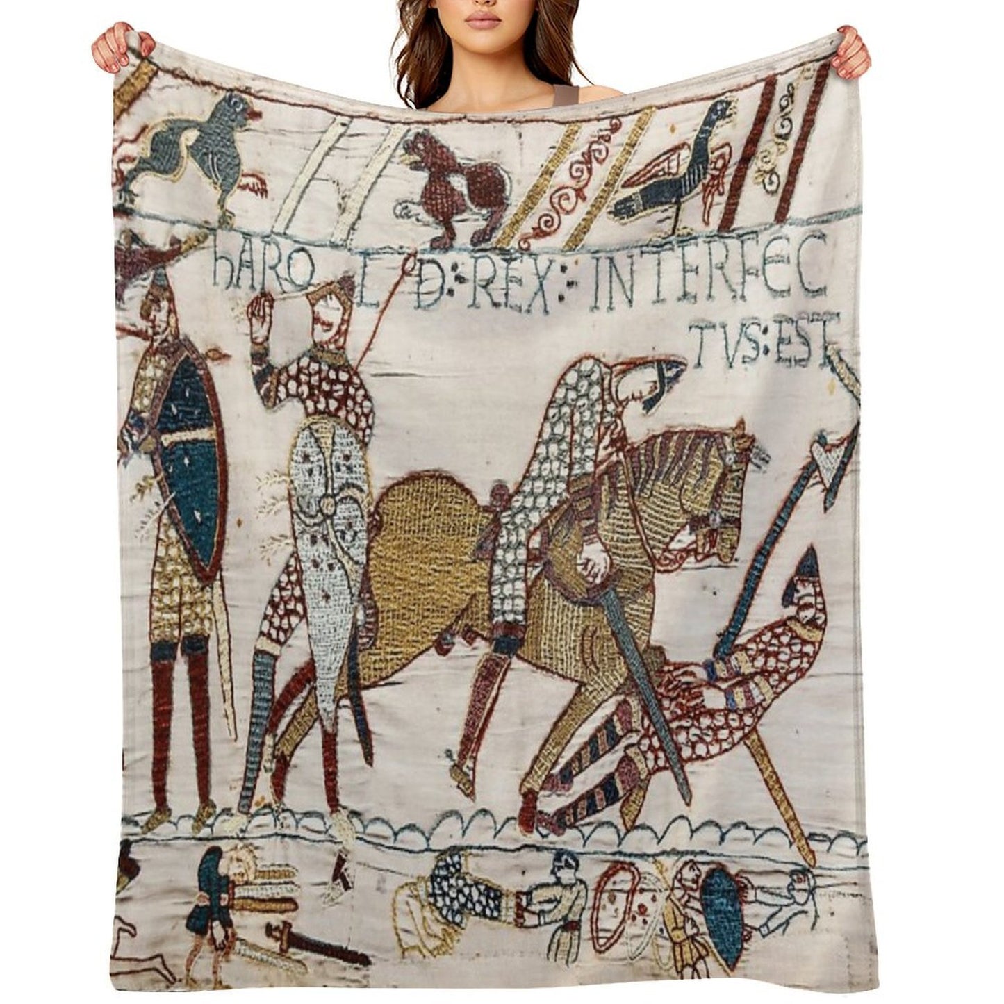 THE BAYEUX TAPESTRY ,The Death of King Harold at Battle of Hastings. Shrink-resistant Throw Blanket