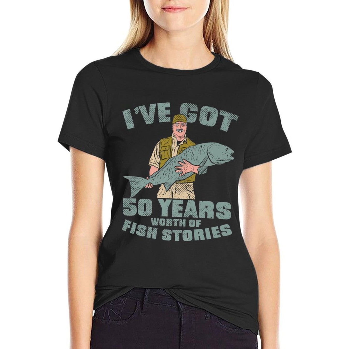 I Got Fish Stories, 50th Birthday Gifts Fishing Premium Ribbed Collar T-Shirt