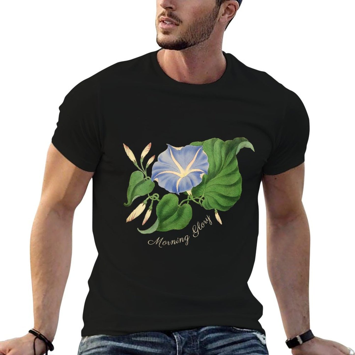 Womens Morning Glory Flower Botanical Wrinkle-resistant T-Shirt