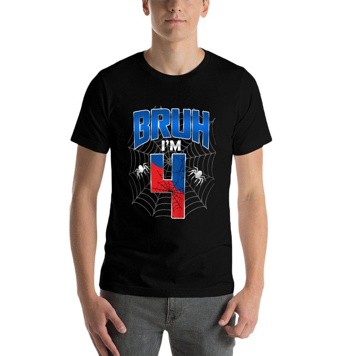 Kids Bruh I'm 4 Year Old It's My 4th Birthday Boy Spider Web Relaxed-fit T-Shirt