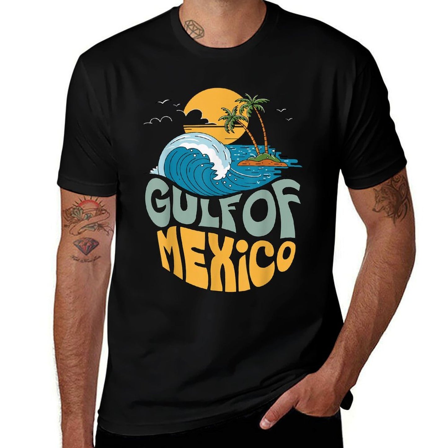 Gulf of Mexico Retro Beach Trip Golfo De México Men Women  Fade-proof Color T-Shirt