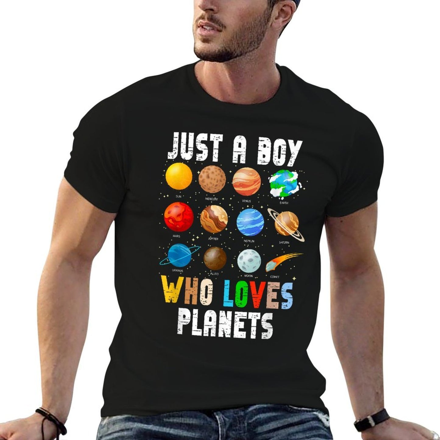 Just A Boy Who Loves Planets Kids Space Planets Solar System Relaxed-fit T-Shirt