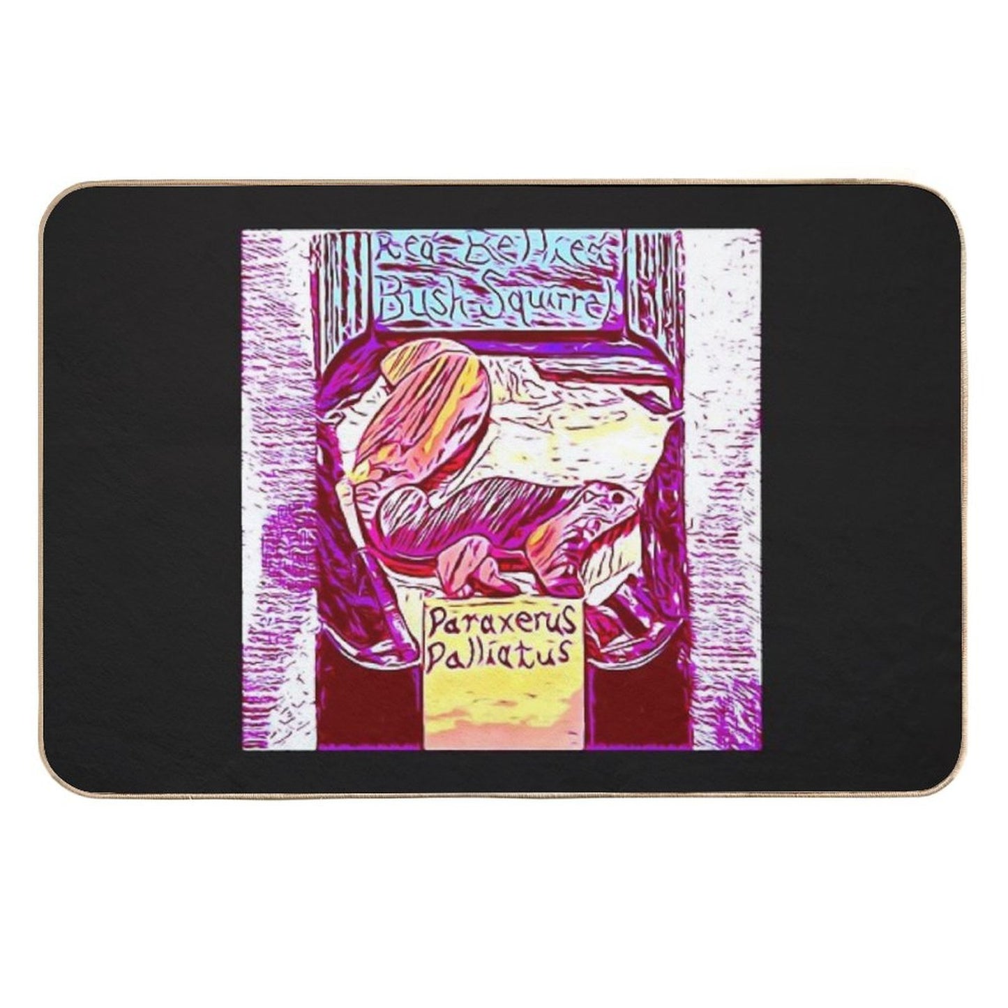 African Red Bellied Bush Squirrel Intarsia from Walnut And Cedar Repositionable Bath Mat