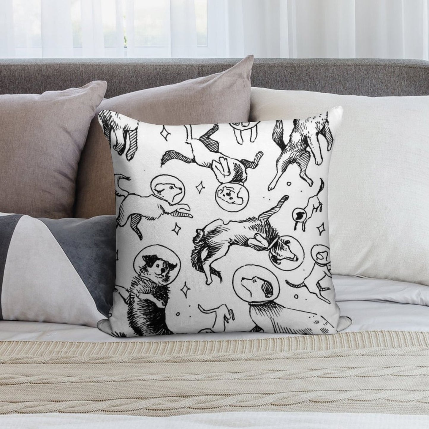Space Dogs Soft Bedroom Essential Throw Pillow