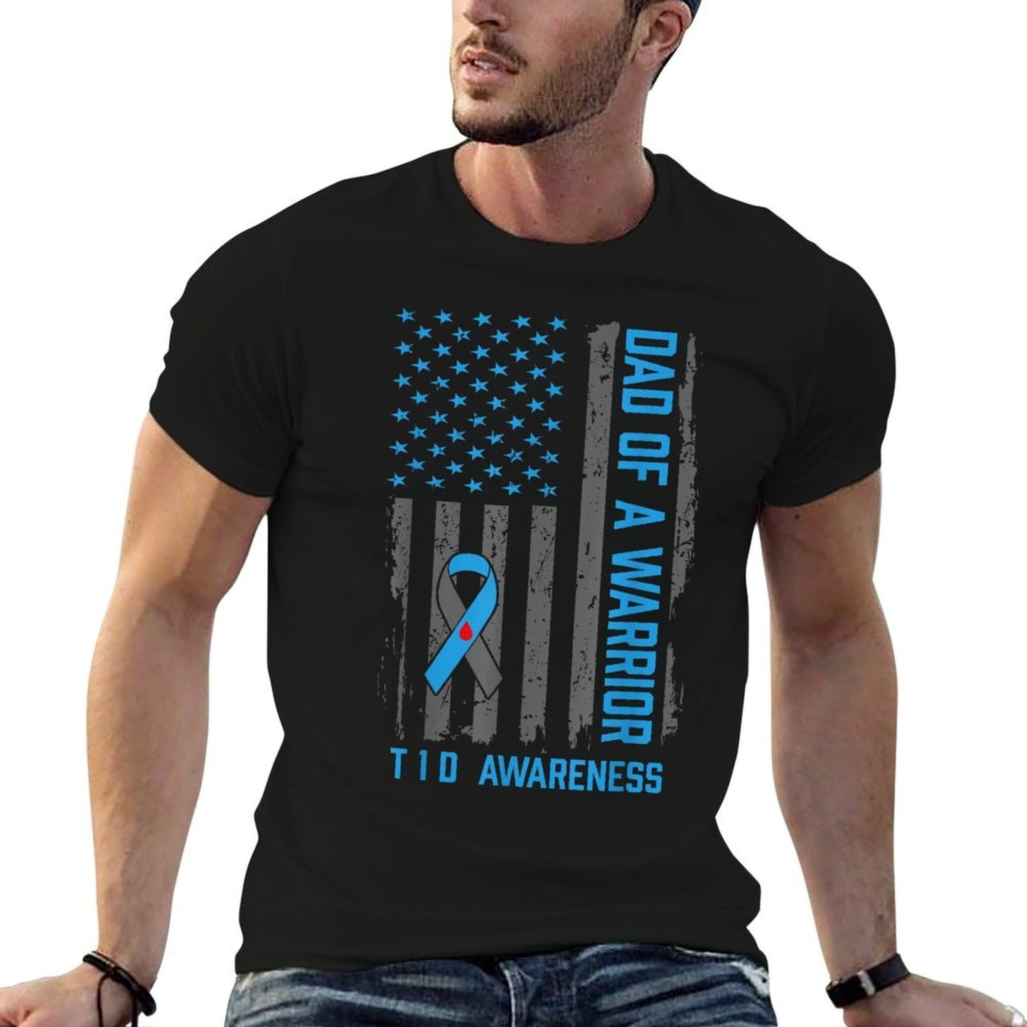Type 1 Diabetes Awareness T1D Dad of Warrior Type 1 Diabetic Odor-resistant T-Shirt