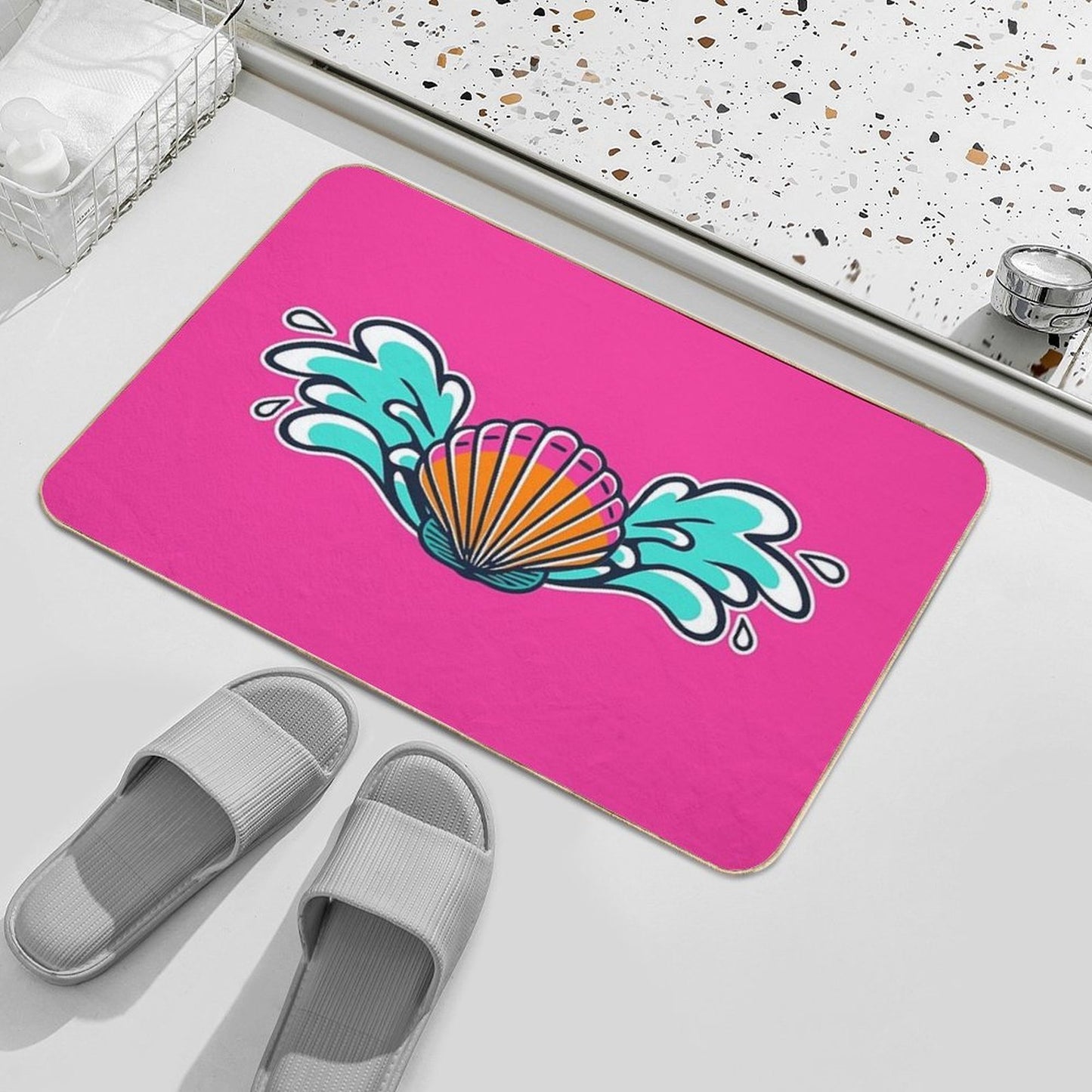 Salty Beaches Shell Wave Wings Repositionable Bath Mat