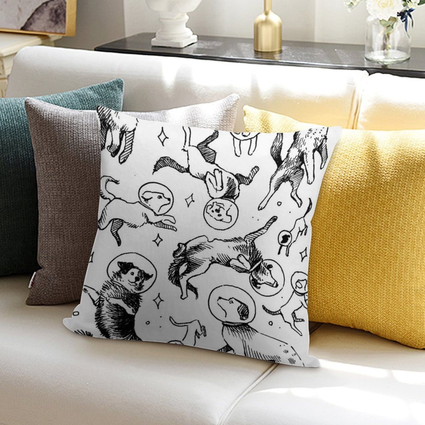 Space Dogs Soft Bedroom Essential Throw Pillow