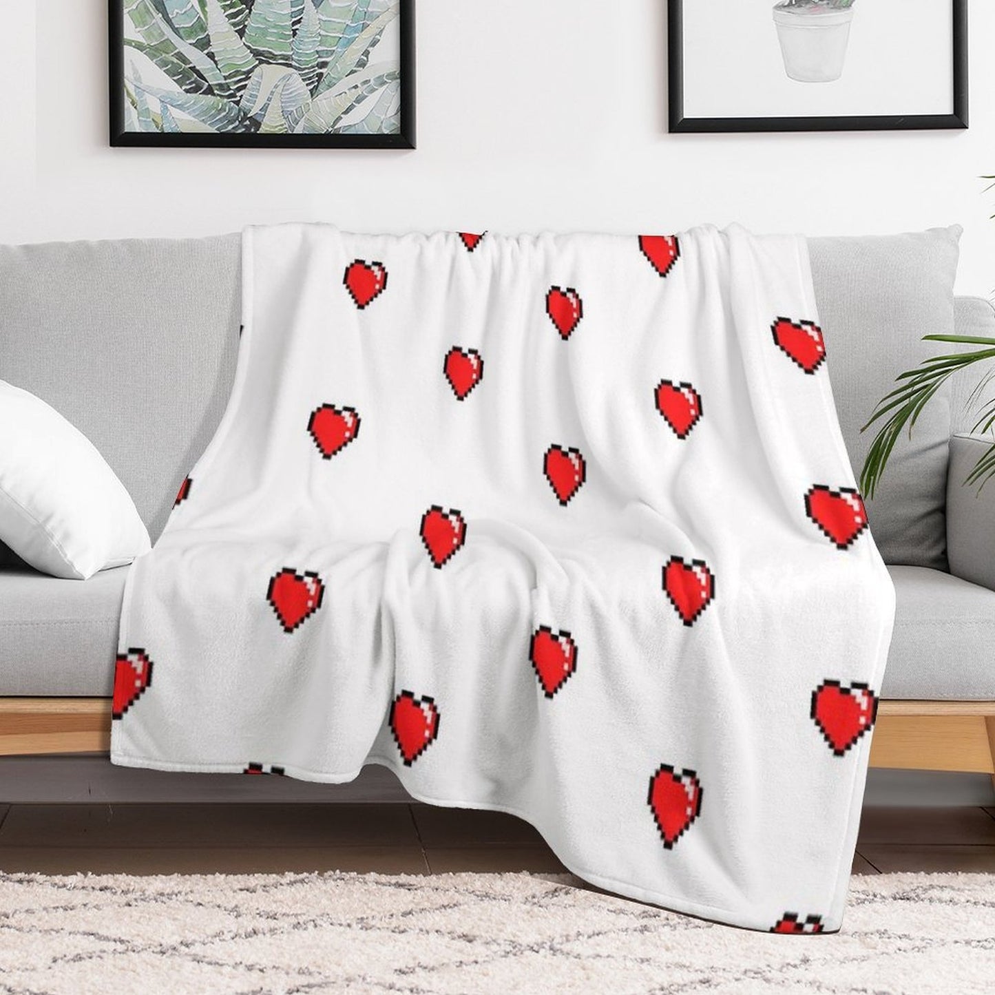 Red Pixel Heart Anti-pilling Throw Blanket