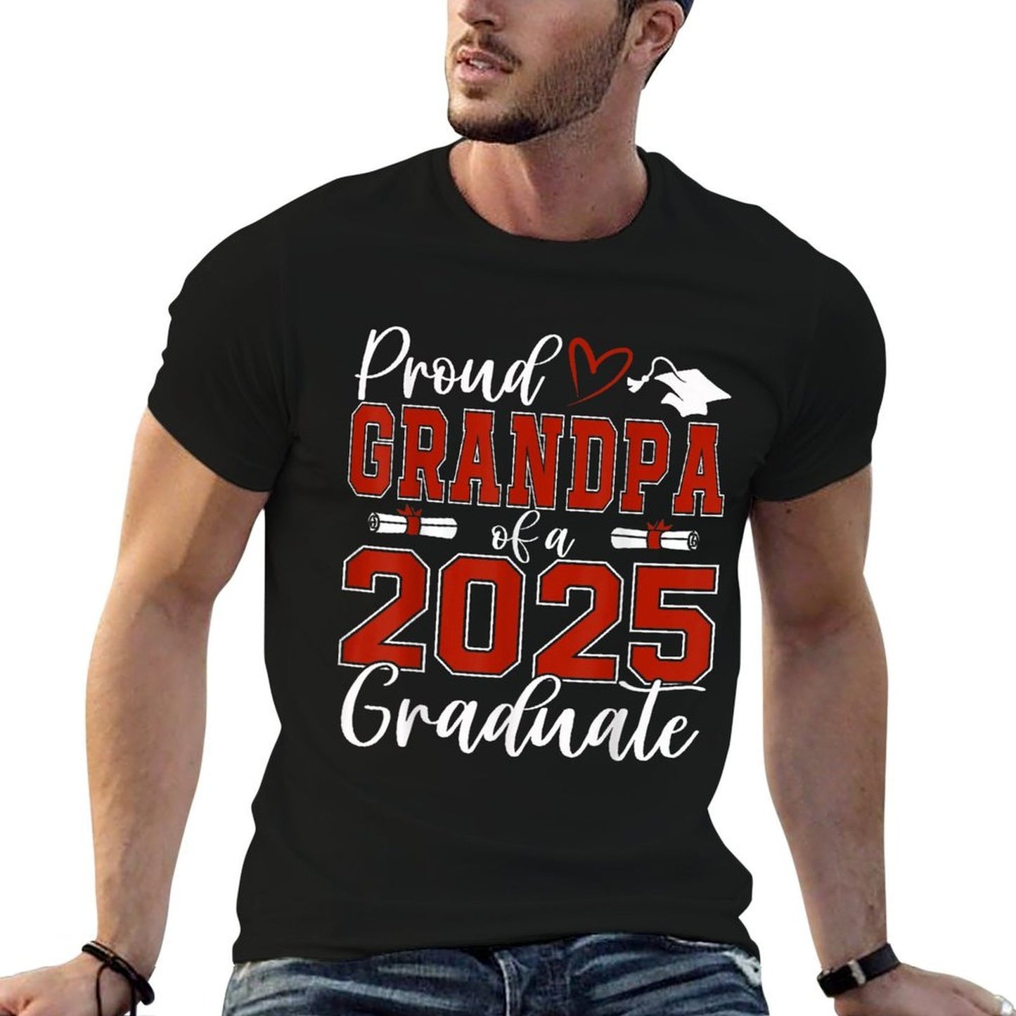Proud Grandpa of A Class of 2025 Graduate Senior Graduation Polyester Blend T-Shirt