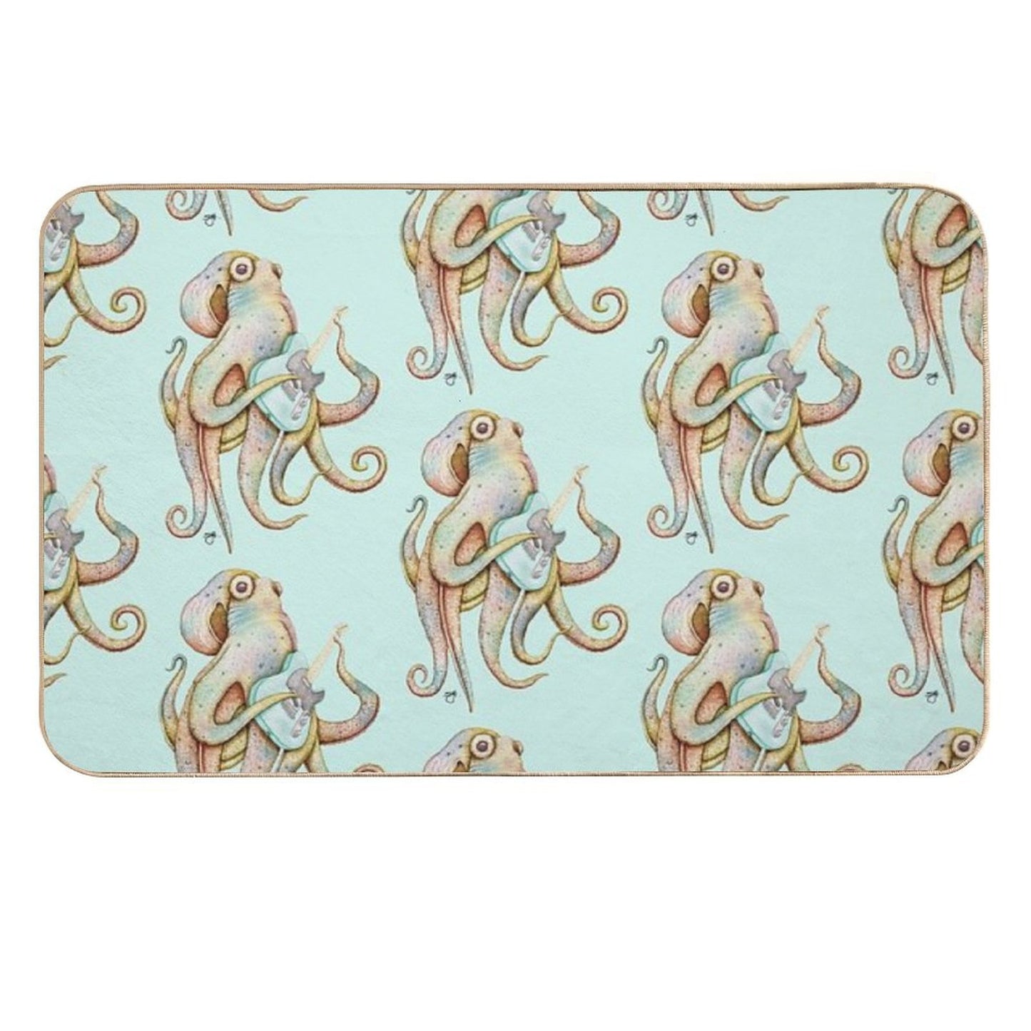 POLAH - The Axe Wielding Octopus (on Aqua) Easy Maintenance Bath Mat
