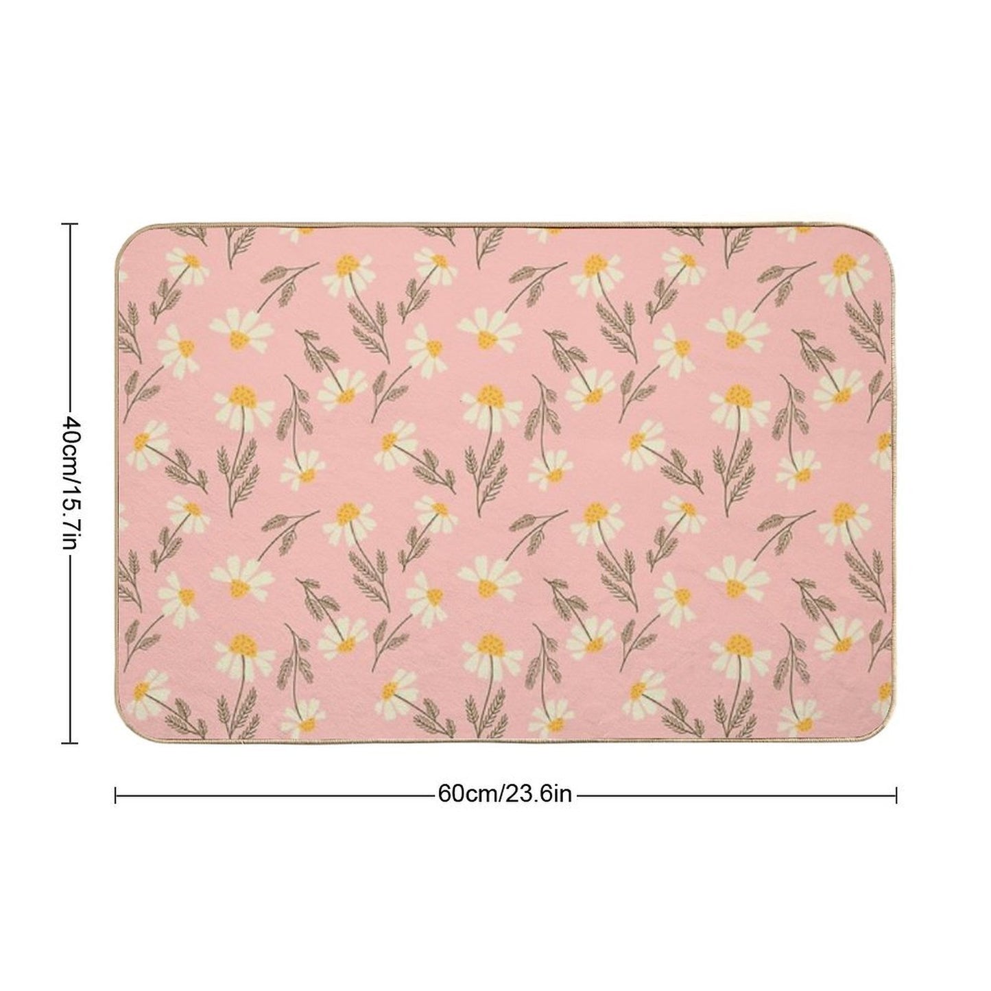 Chamomile Flowers on Pink Durable Bath Mat