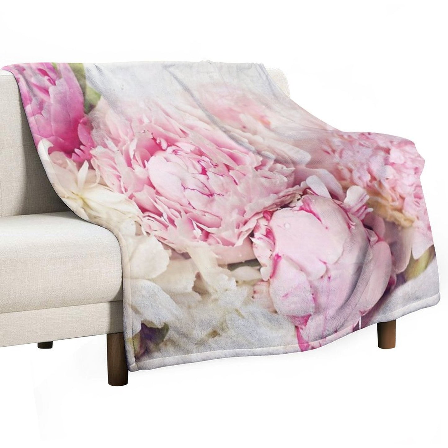 Peonies on White Shrink-resistant Throw Blanket