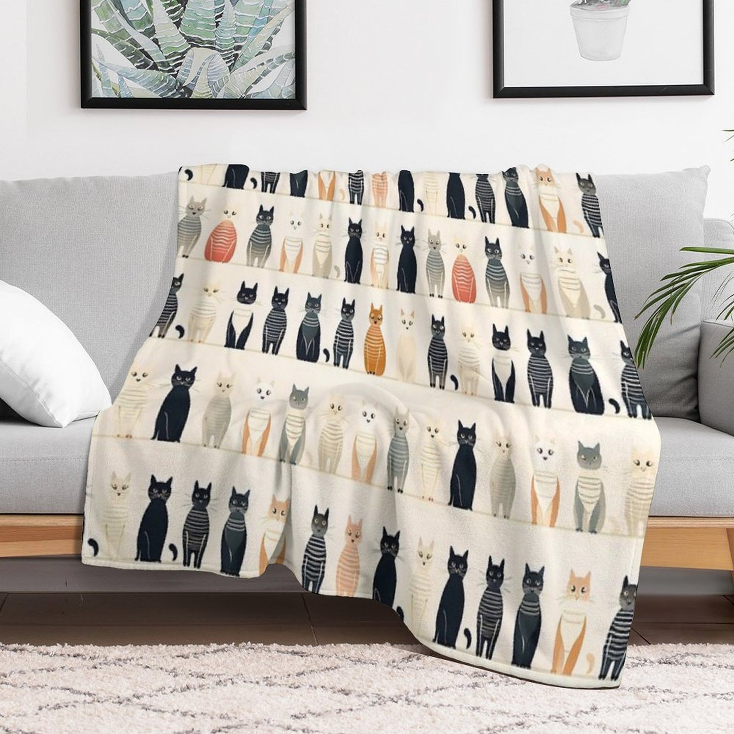 Adorable Cat Artistry Seamless Pattern Travel-friendly Throw Blanket