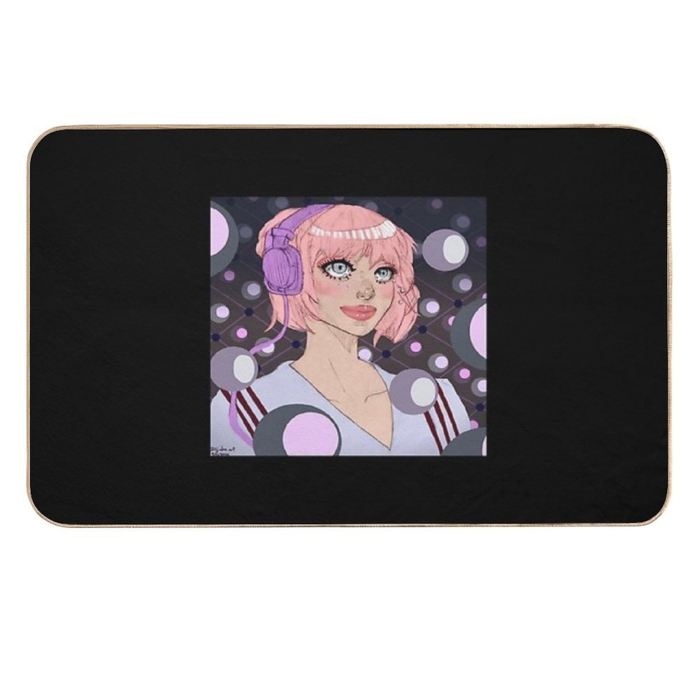 Headphones-Wearing, Crying Girl Dirt-Trapping Bath Mat