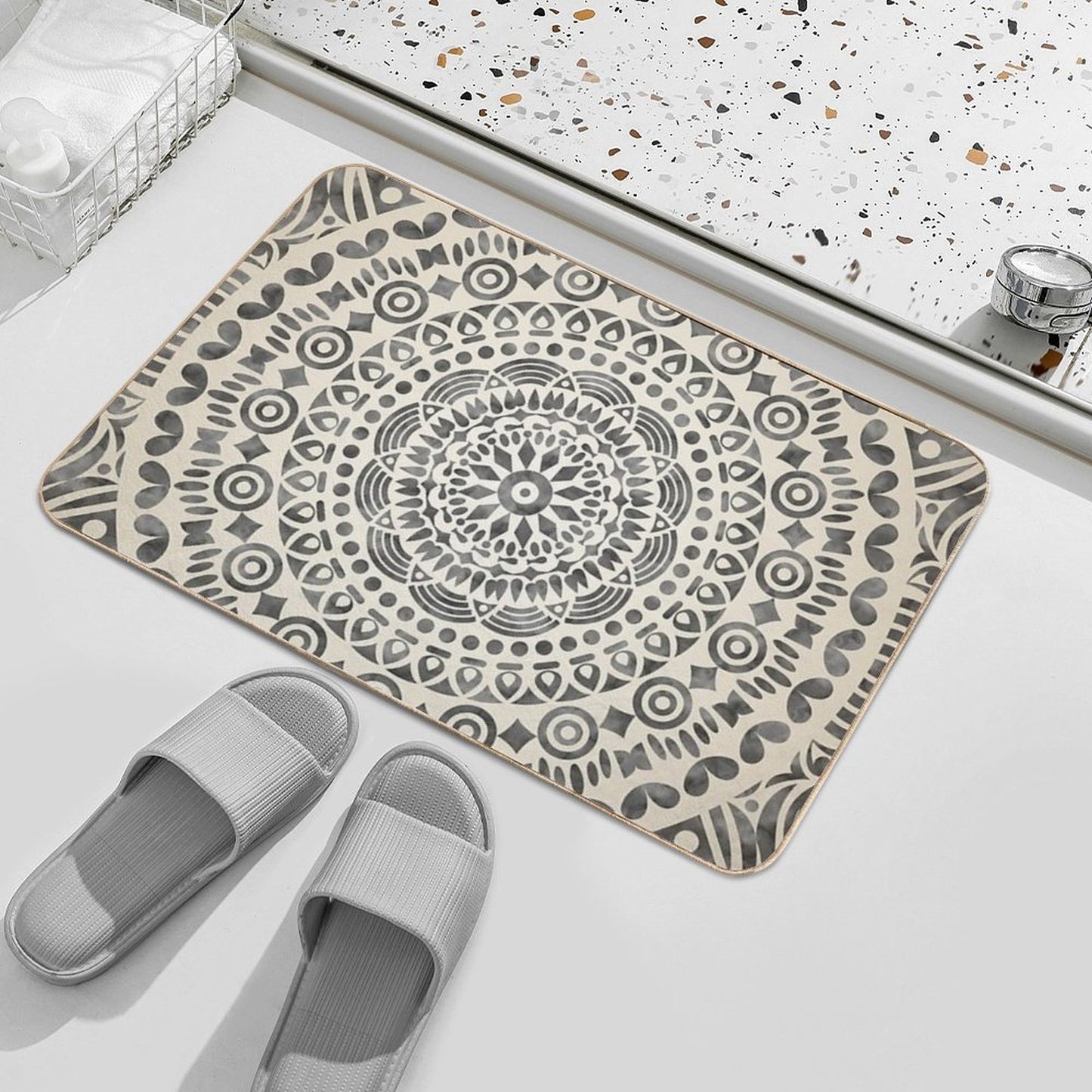 Watercolor Mandala Mandala12w Easy Maintenance Bath Mat
