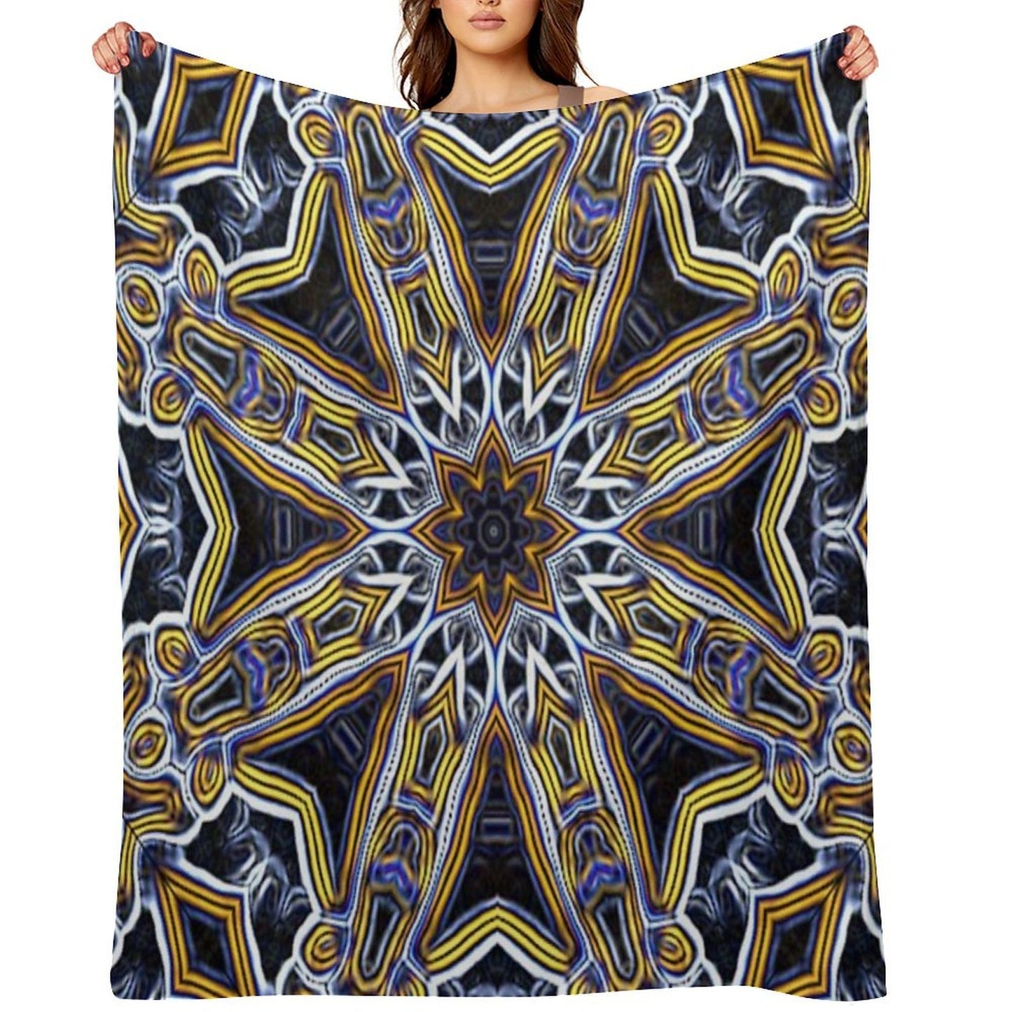 Mandala Eight Petal Talisman Yellow Plush Throw Blanket