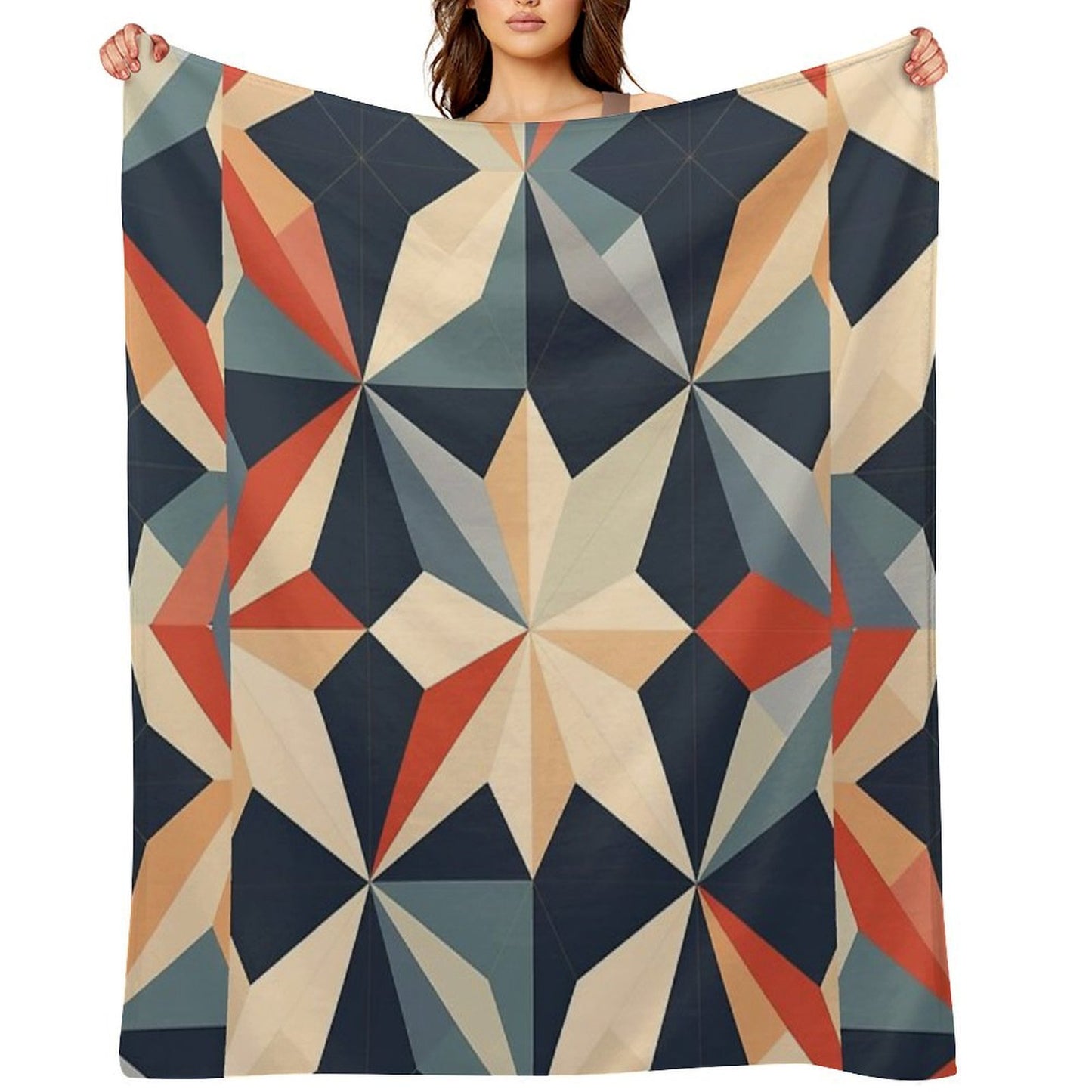 Graphic Retro Kaleidoscope Symmetrical Shapes in A Color Palette Easy Care Throw Blanket
