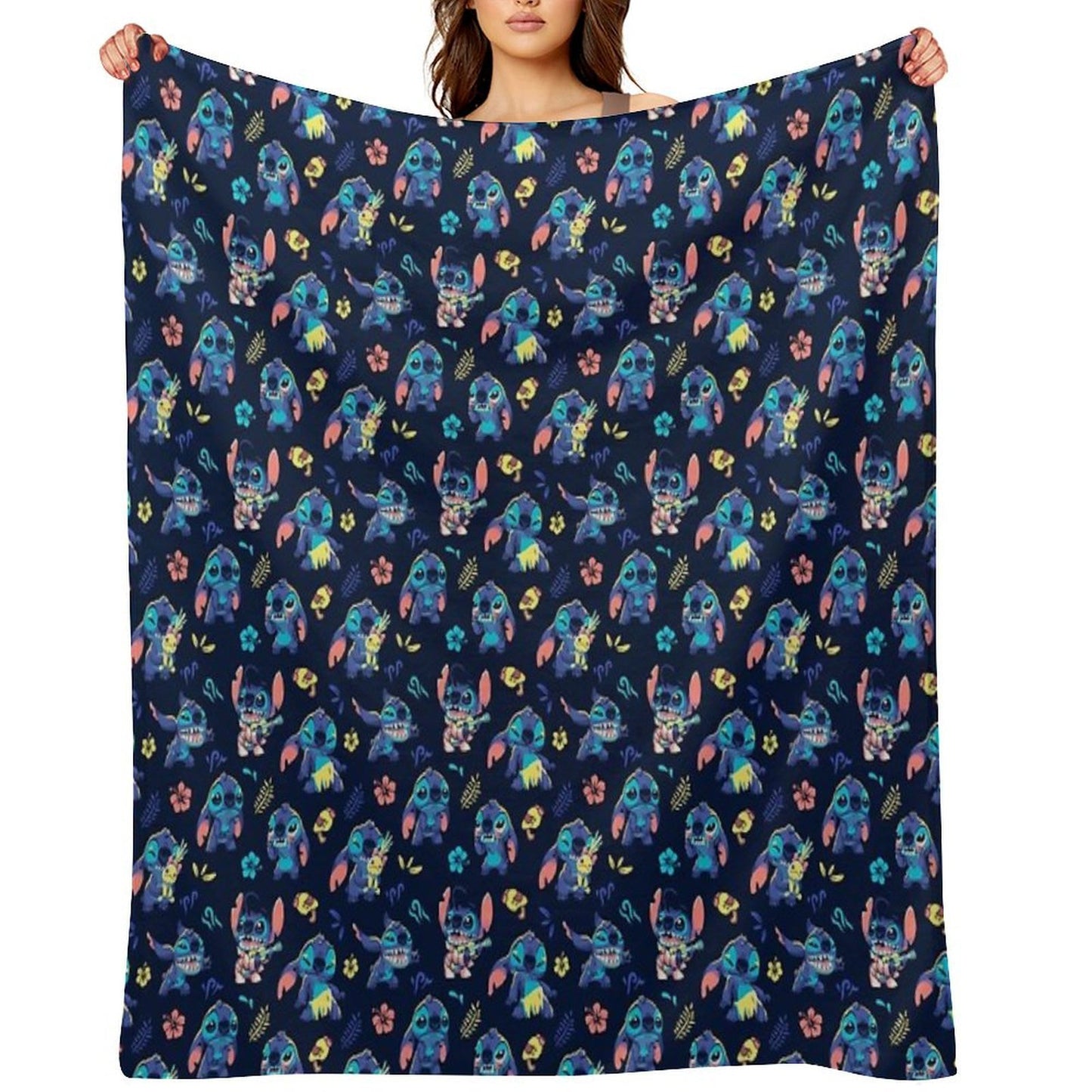 Cute Stitch Pattern 90s Kid, Cartoon Alien, Ohana, Hawaii Eco-conscious Throw Blanket