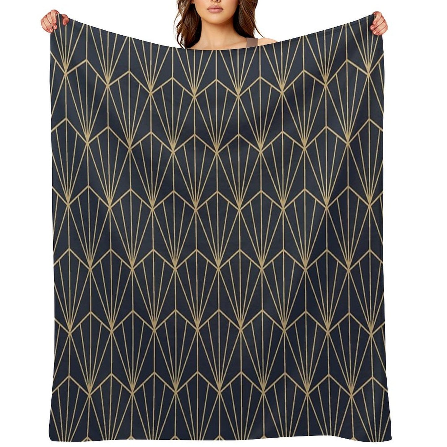 Art Deco in Navy And Gold Anti-pilling Throw Blanket