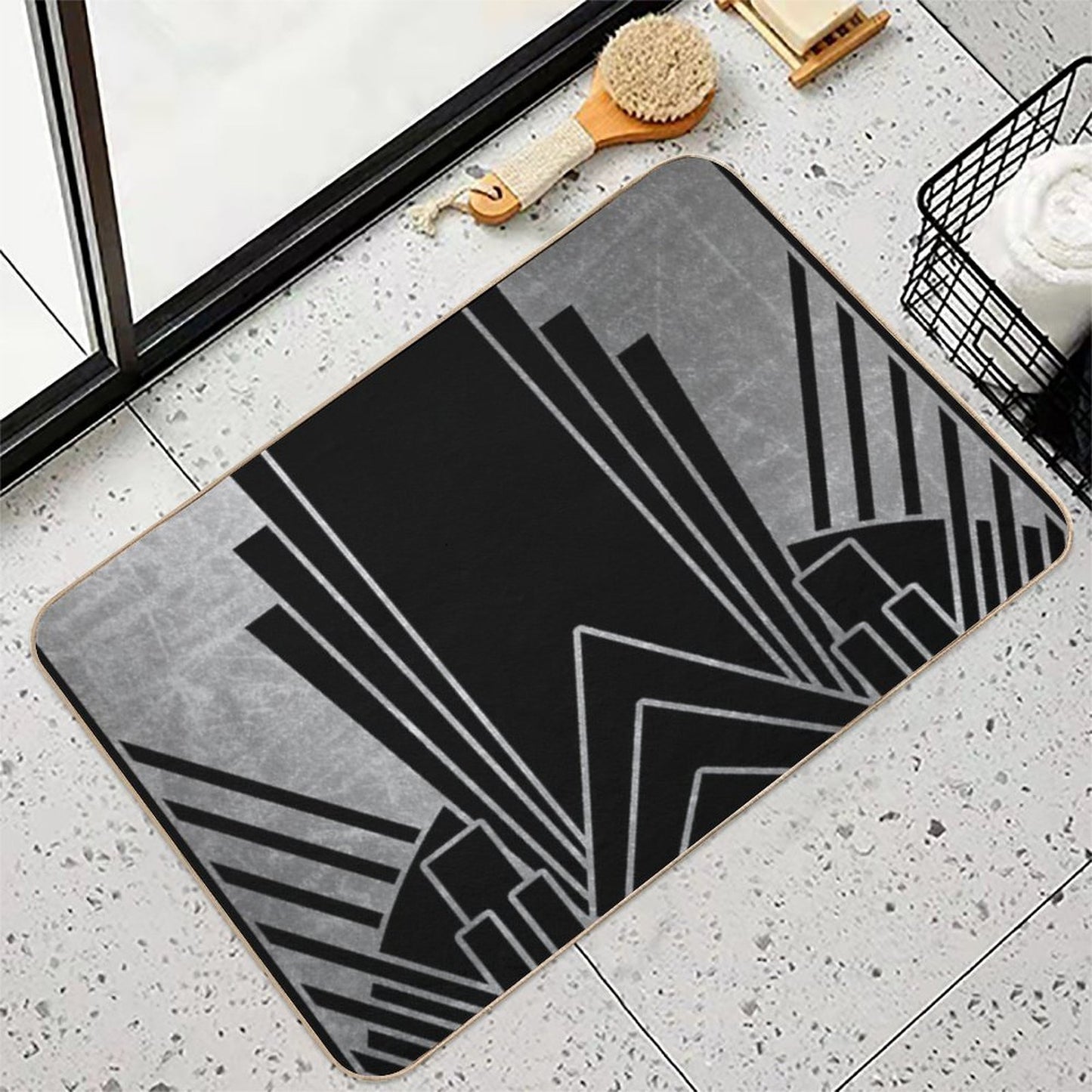 Silver Art Deco Design High-Traffic Bath Mat
