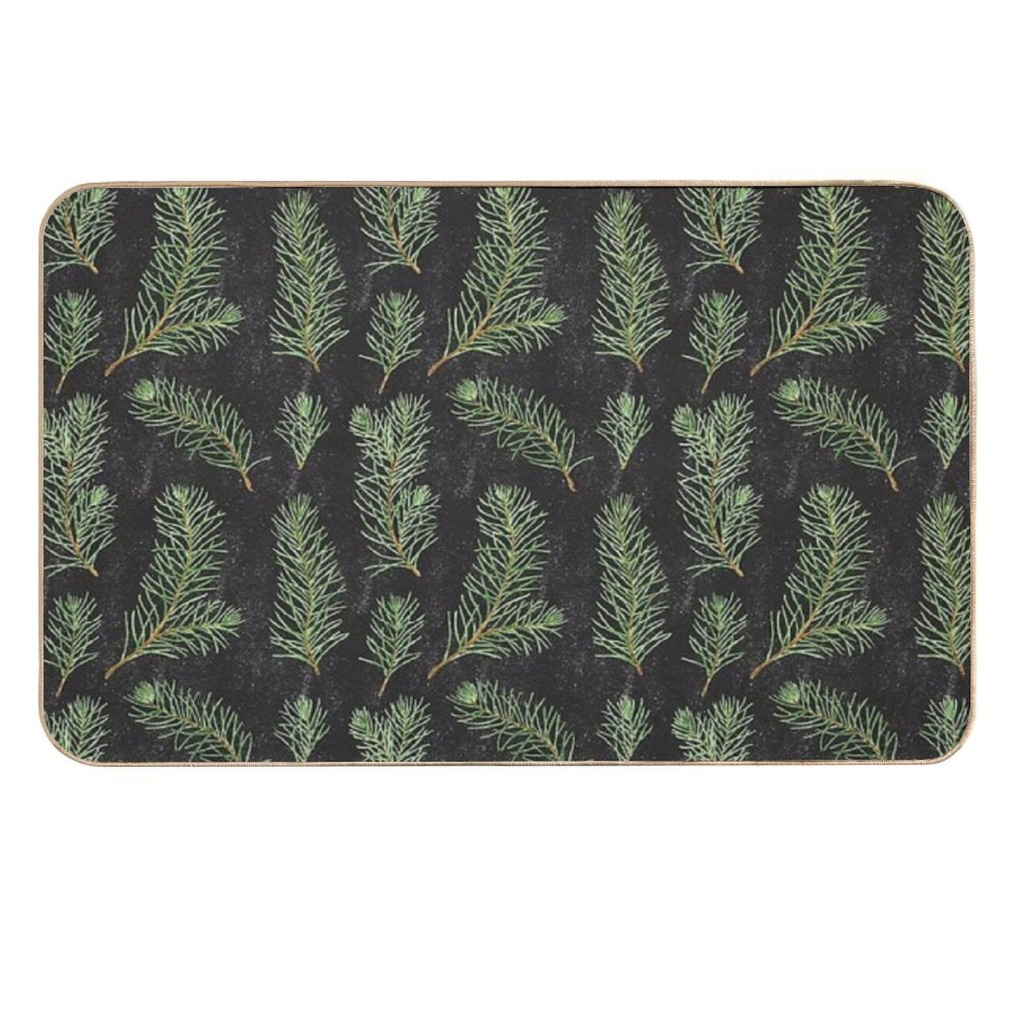 Watercolor Pine Branches Pattern on Black Background  Multi-Purpose Bath Mat