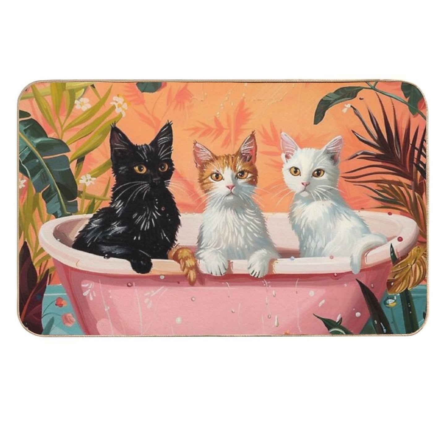 3 Cats In The Bathroom Illustration Long-Lasting Bath Mat