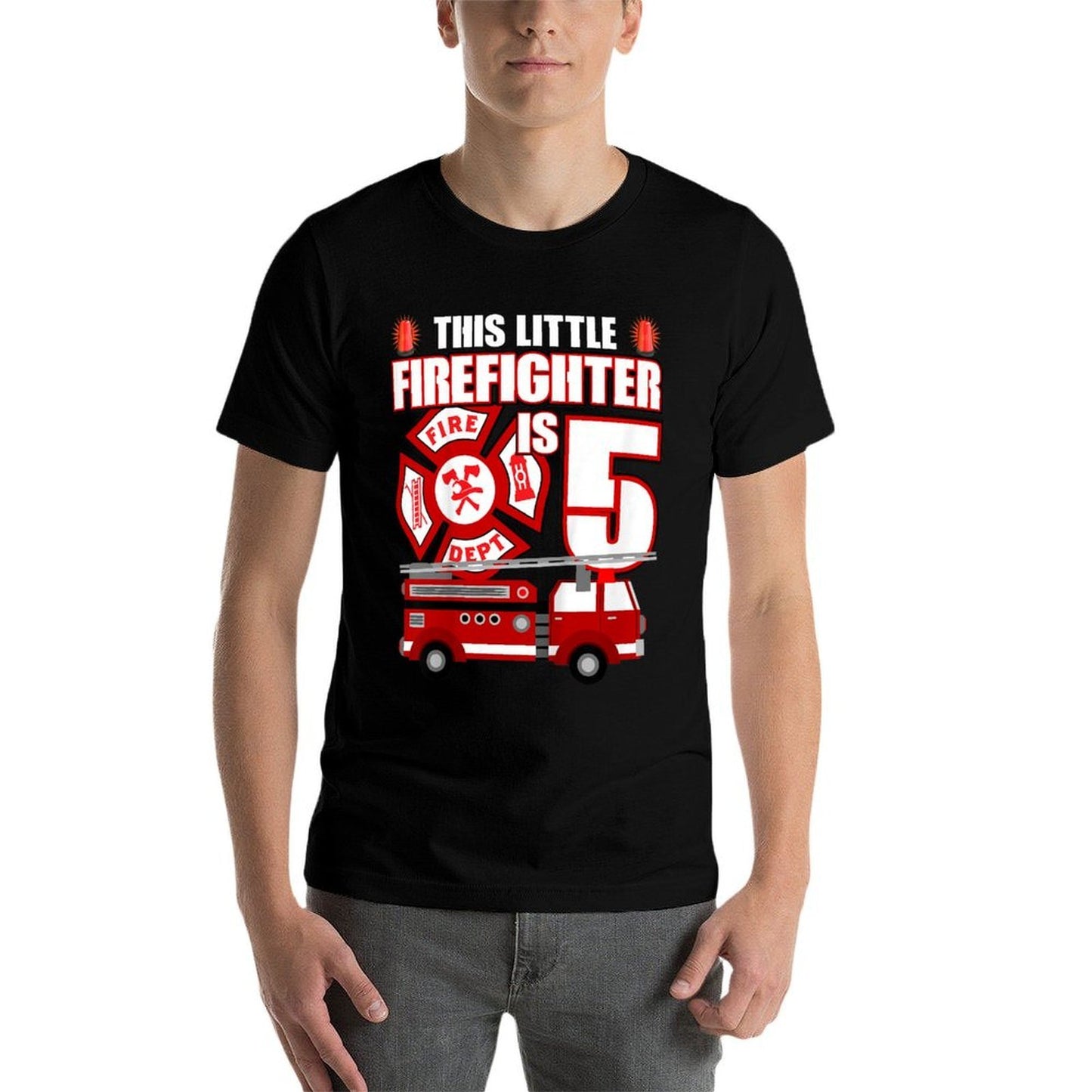 5 Year Old Firefighter Birthday Party Fire Truck 5th Gift Vintage-inspired T-Shirt