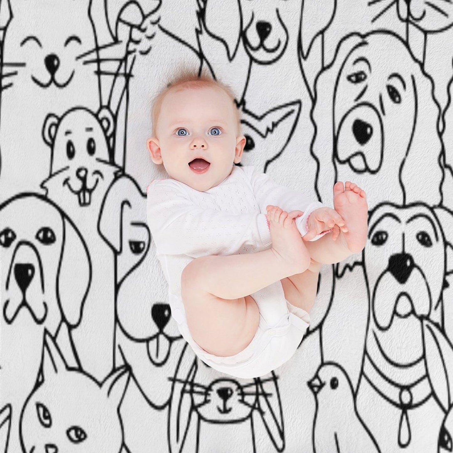 Funny Pattern with Cute Pets Dogs, Cats, Birds, Rabbits, Hamster Female Child Male Animal Lover Shrink-resistant Throw Blanket