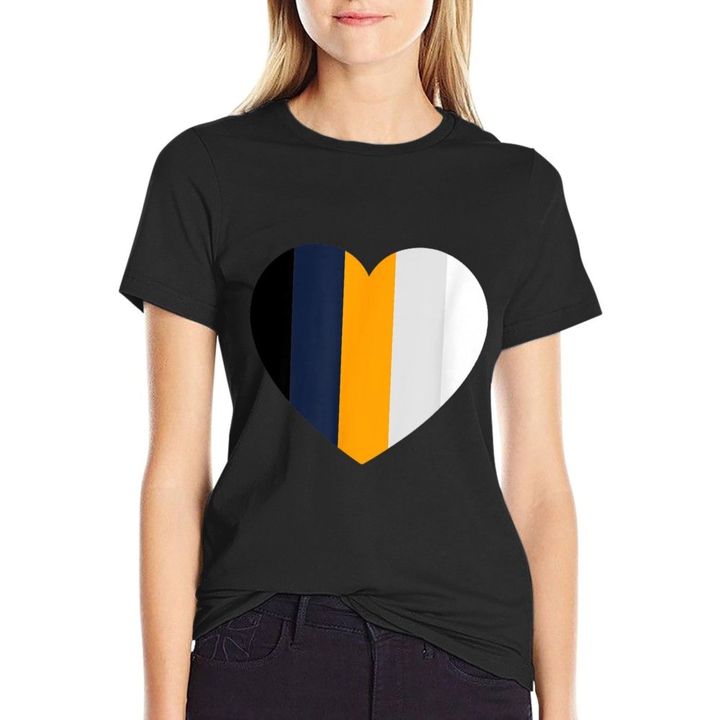 Cute Stripes Pattern Dark Blue Yellow White Theme Minimalist Versatile T-Shirt