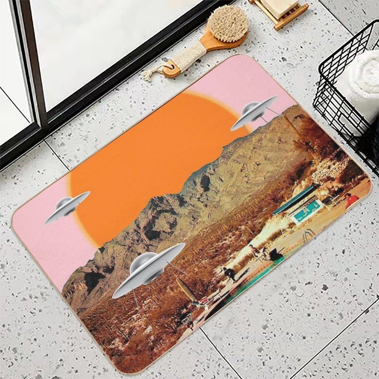 They've Arrived! UFOs Landing in The Desert Rapid-Drying Bath Mat