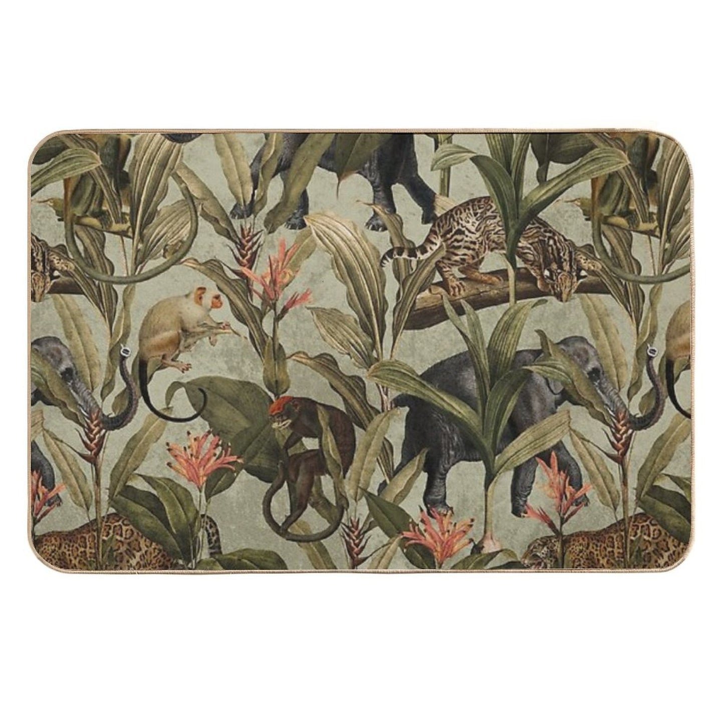 Vintage Tropical Jungle Botanical Garden Pattern Nightgarden Pet-Safe Bath Mat