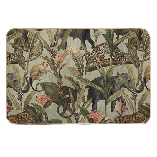 Vintage Tropical Jungle Botanical Garden Pattern Nightgarden  Pet-Safe Bath Mat