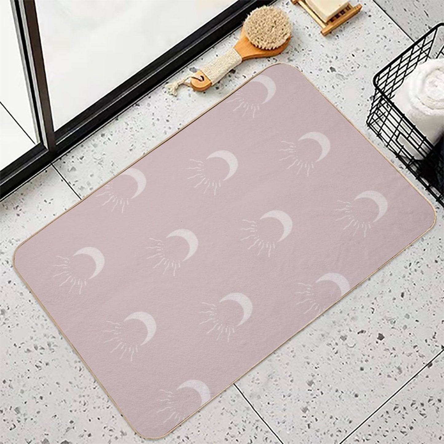 Cute Sun And Moon Design Boho Aesthetic In Muted Colors Gray Pink Versatile Bath Mat