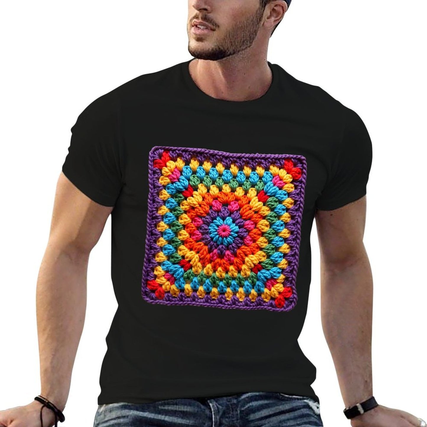 Granny Square Crochet Pattern Seventies Retro Affordable Price T-Shirt