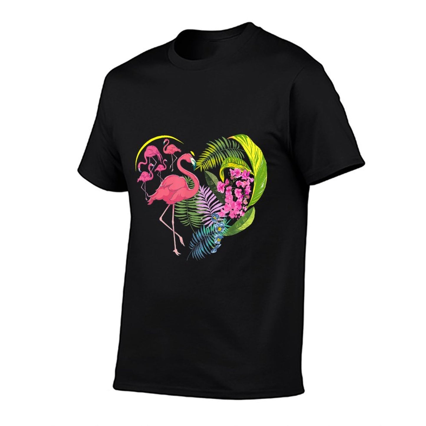 Flower Nature Hibiscus Monstera Leaves Heart Floral Flamingo Heathered Texture T-Shirt