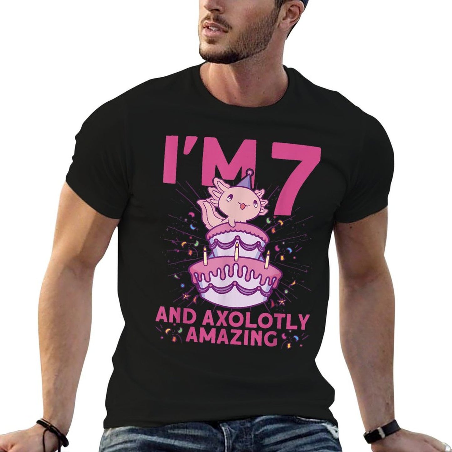 I'm 7 Bday Axolotl Party Cute 7th Birthday Kids Axolotl Comfortable T-Shirt