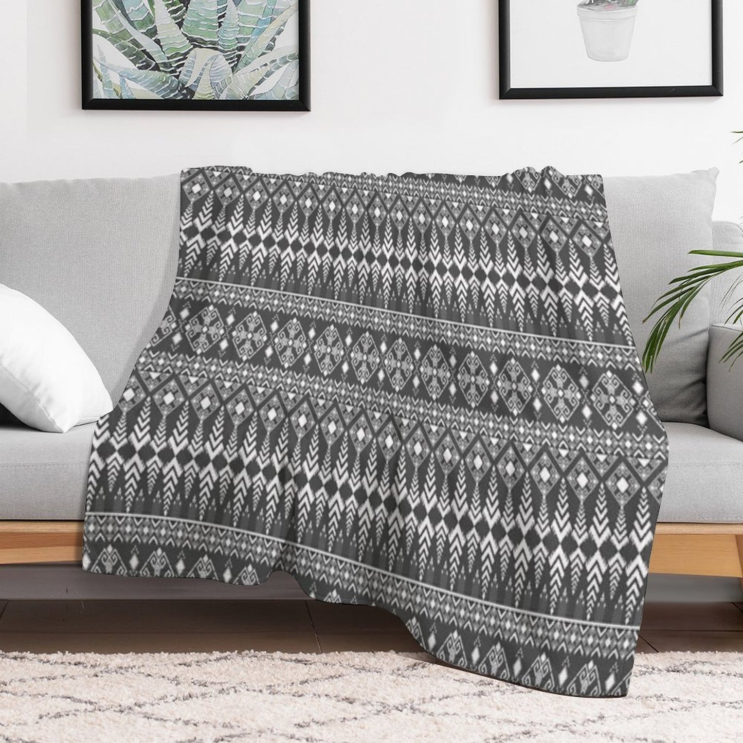Abstract Geometric Pattern on Gray Background Premium Throw Blanket