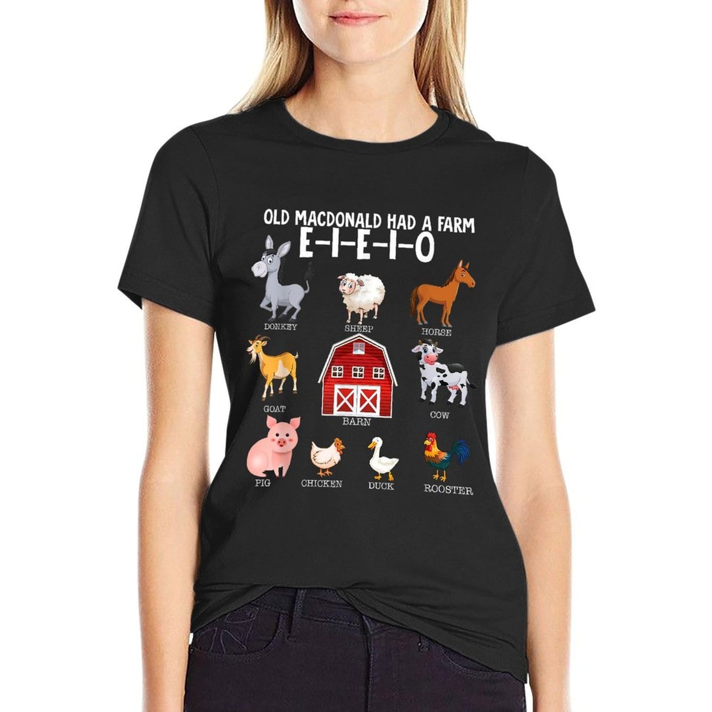 Toddler Kids Farm Animals Old MacDonald Had A Farm E-I-E-I-O Lightweight T-Shirt