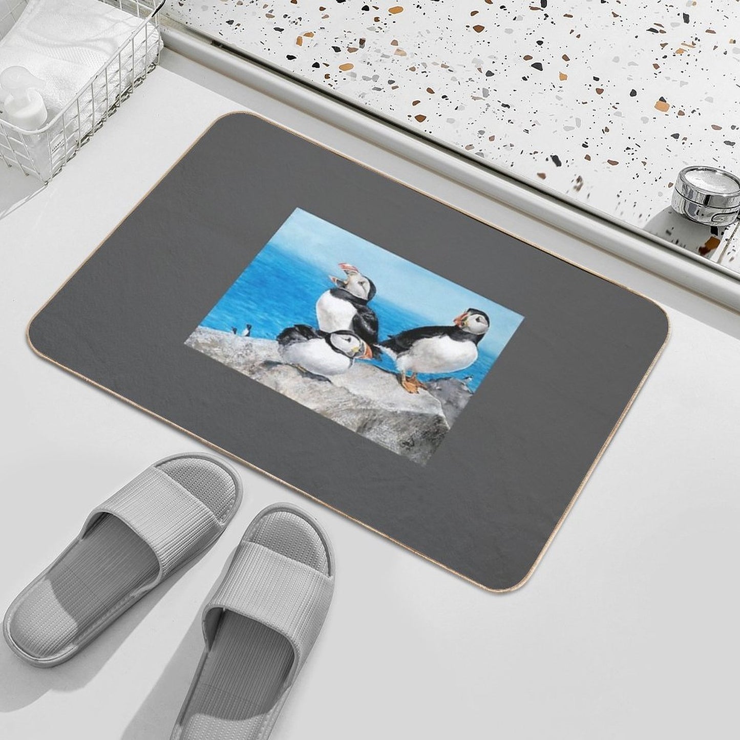 Atlantic Puffins Dirt-Trapping Bath Mat