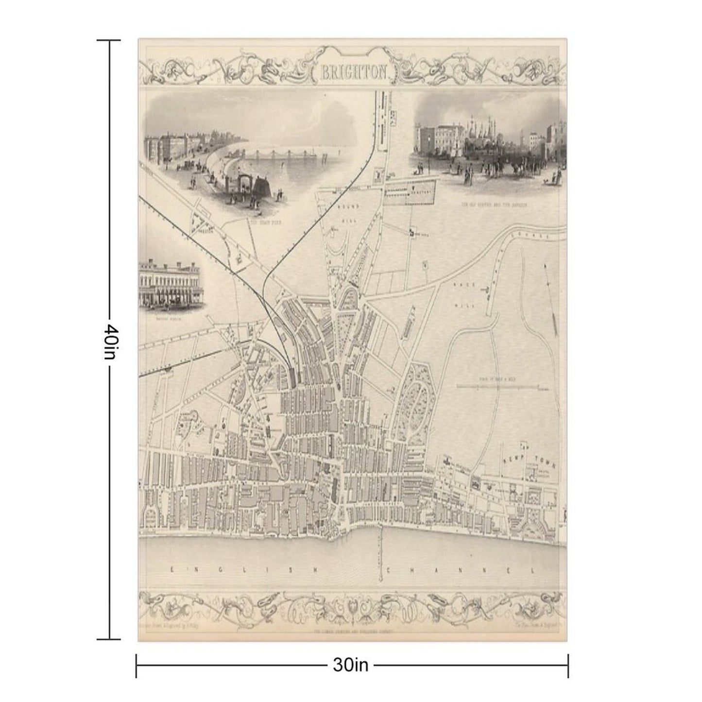 Old Brighton UK Map (1851) Vintage Southern England City Atlas Multi-functional Throw Blanket