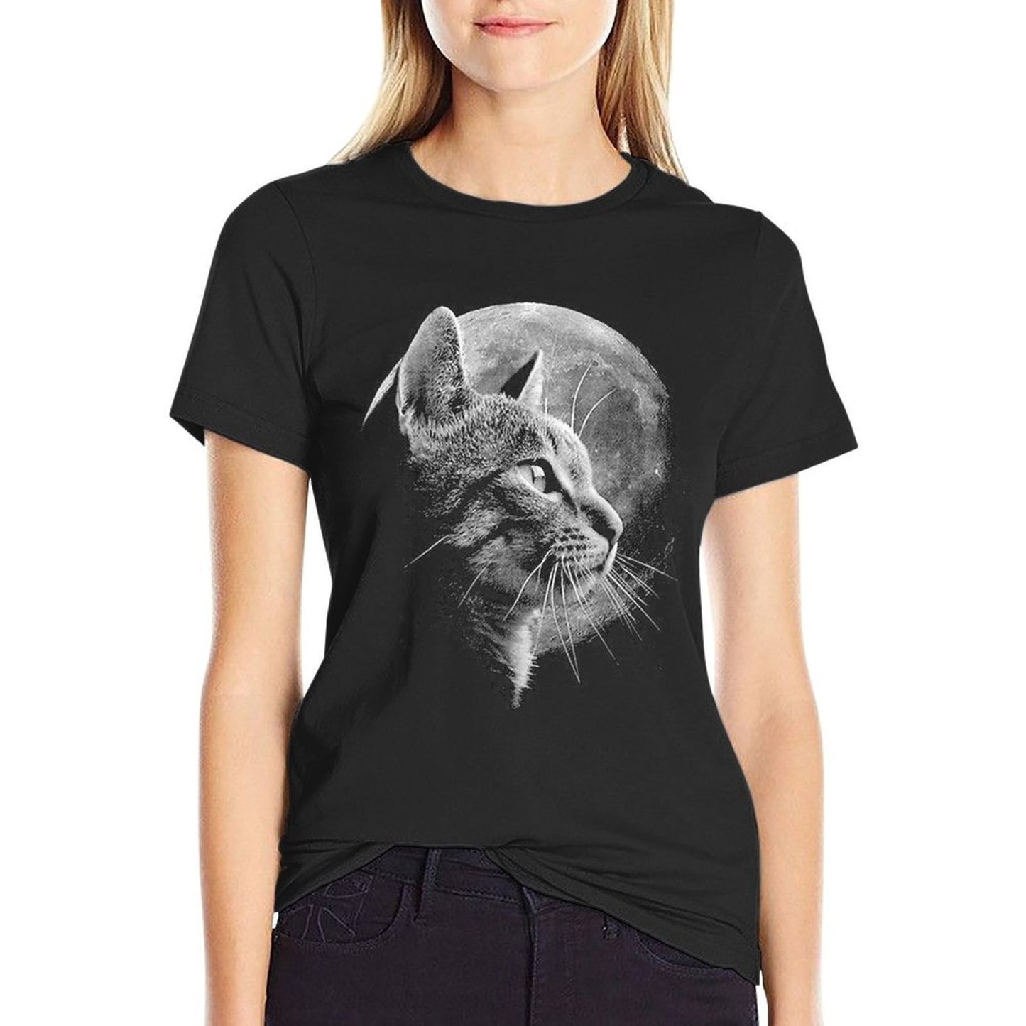 Cute Cat With Moon - Funny Cat Classic T-Shirt