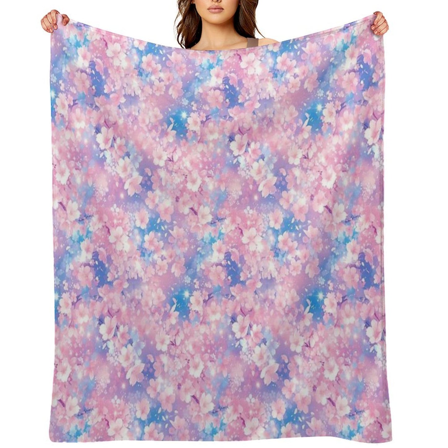 Anime Flowers Composition, Floral Theme, Seamless Pattern All-season Throw Blanket